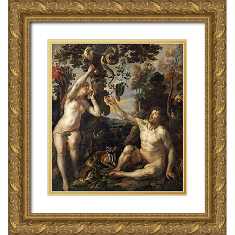 The Temptation Gold Ornate Wood Framed Art Print with Double Matting by Jordaens, Jacob