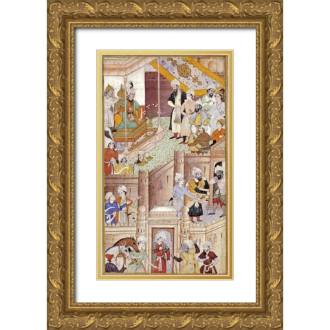 Illustration To The Baburnama Gold Ornate Wood Framed Art Print with Double Matting by Karan, Khem