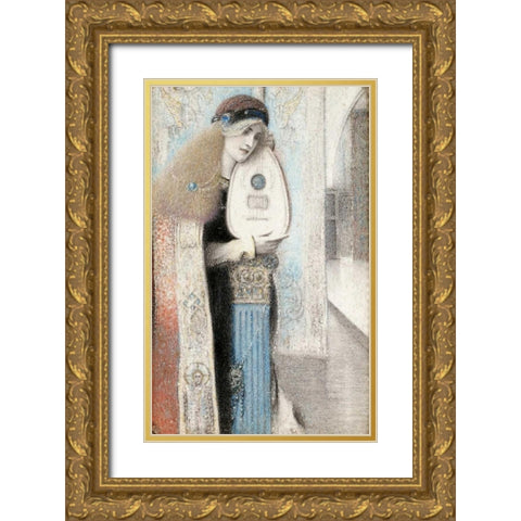 A Musician Gold Ornate Wood Framed Art Print with Double Matting by Khnopff, Fernand