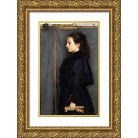 Portrait of Jeanne De Bauer Gold Ornate Wood Framed Art Print with Double Matting by Khnopff, Fernand