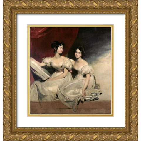 A Double Portrait of The Fullerton Sisters Gold Ornate Wood Framed Art Print with Double Matting by Lawrence, Sir Thomas