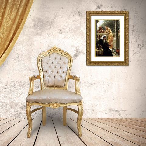 A Stolen Interview Gold Ornate Wood Framed Art Print with Double Matting by Leighton, Edmund Blair