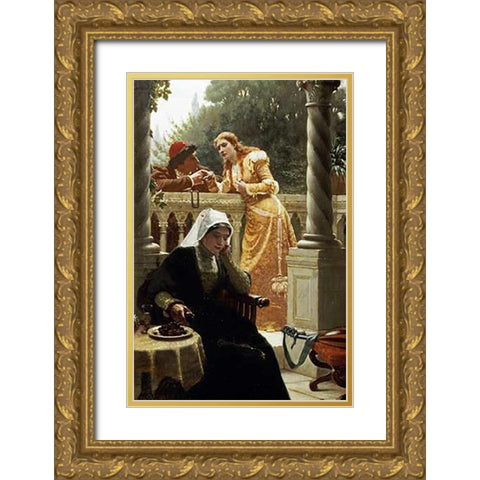 A Stolen Interview Gold Ornate Wood Framed Art Print with Double Matting by Leighton, Edmund Blair