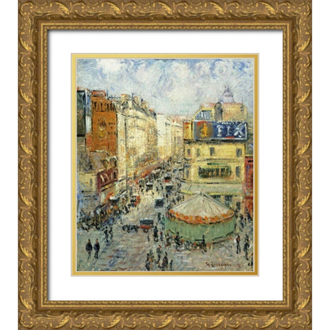 La Rue De Clignancourt Gold Ornate Wood Framed Art Print with Double Matting by Loiseau, Gustave