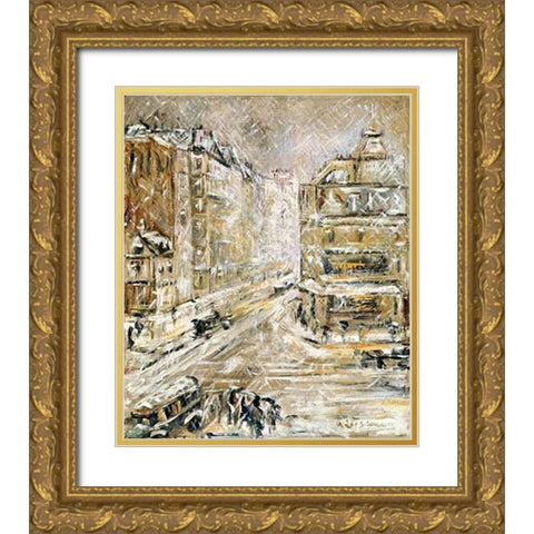 Rue De Clignacourt In The Snow Gold Ornate Wood Framed Art Print with Double Matting by Loiseau, Gustave