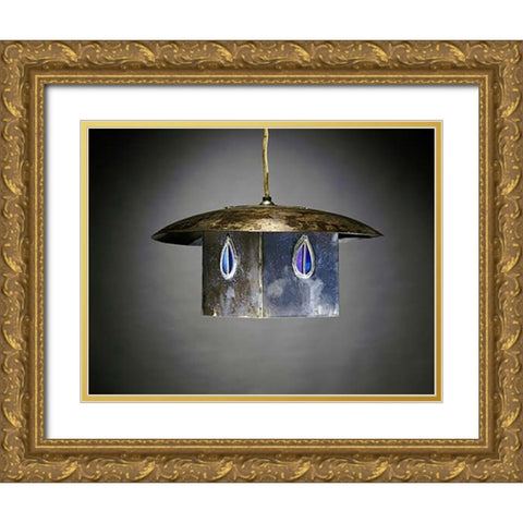 A Metal and Leaded Glass Hanging Shade Gold Ornate Wood Framed Art Print with Double Matting by Mackintosh, Charles Rennie