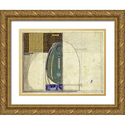 Design, 1916 For W.J Bassett-Lowke Esq Gold Ornate Wood Framed Art Print with Double Matting by Mackintosh, Charles Rennie
