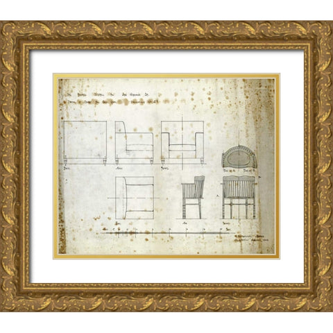 Designs For An Upholstered Chair, 1909 Gold Ornate Wood Framed Art Print with Double Matting by Mackintosh, Charles Rennie