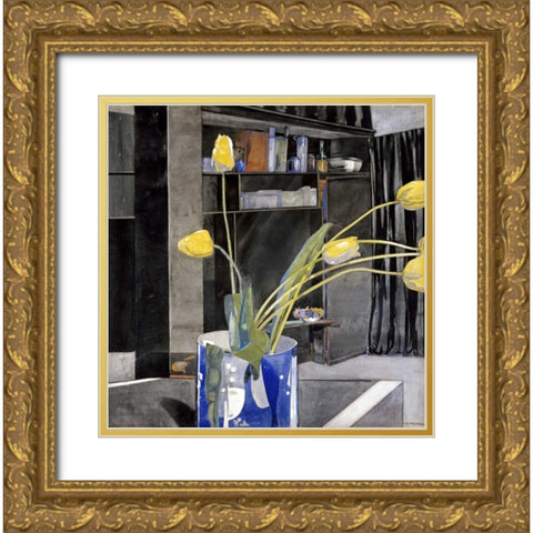 Yellow Tulips Gold Ornate Wood Framed Art Print with Double Matting by Mackintosh, Charles Rennie