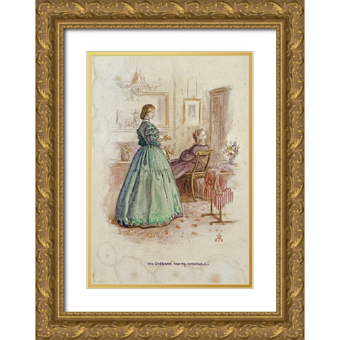 Mrs. Gresham and Miss Dunstable Gold Ornate Wood Framed Art Print with Double Matting by Millais, John Everett