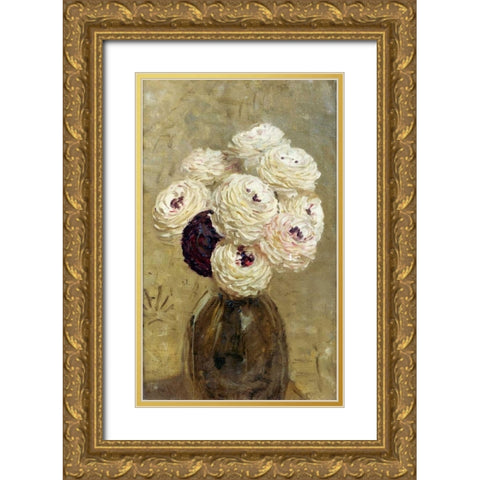 A Vase of Dahlias Gold Ornate Wood Framed Art Print with Double Matting by Moore, Albert Joseph