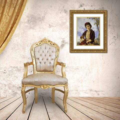 Retrato De Nina Gold Ornate Wood Framed Art Print with Double Matting by Oller, Francisco