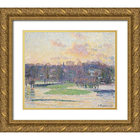 Flood at Sunset Gold Ornate Wood Framed Art Print with Double Matting by Pissarro, Camille