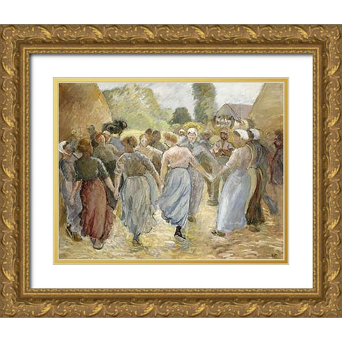 La Ronde Gold Ornate Wood Framed Art Print with Double Matting by Pissarro, Camille