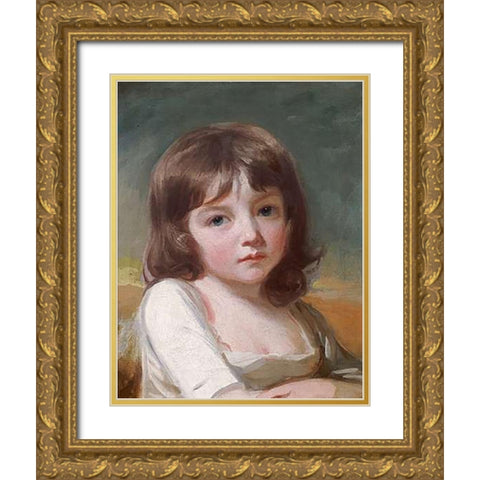 Portrait of a Girl Gold Ornate Wood Framed Art Print with Double Matting by Romney, George