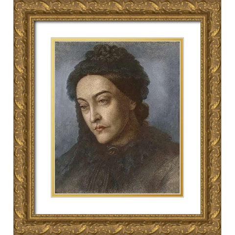 Portrait of Museumistina Rossetti Gold Ornate Wood Framed Art Print with Double Matting by Rossetti, Dante Gabriel
