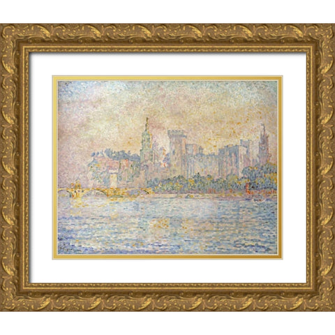 Avignon, Morning Gold Ornate Wood Framed Art Print with Double Matting by Signac, Paul
