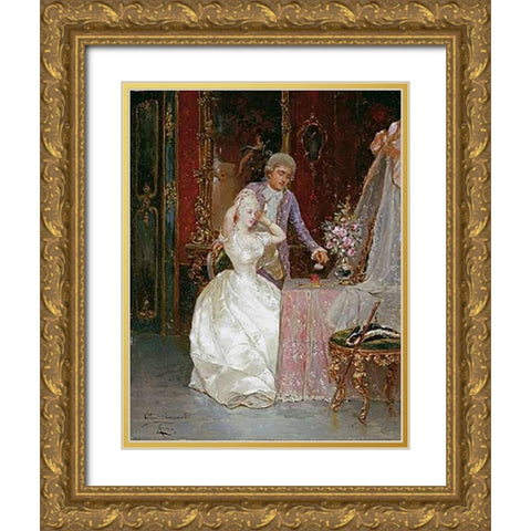 In The Boudoir Gold Ornate Wood Framed Art Print with Double Matting by Simonetti, Ettore