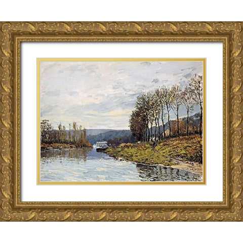 The Seine at Bougival Gold Ornate Wood Framed Art Print with Double Matting by Sisley, Alfred