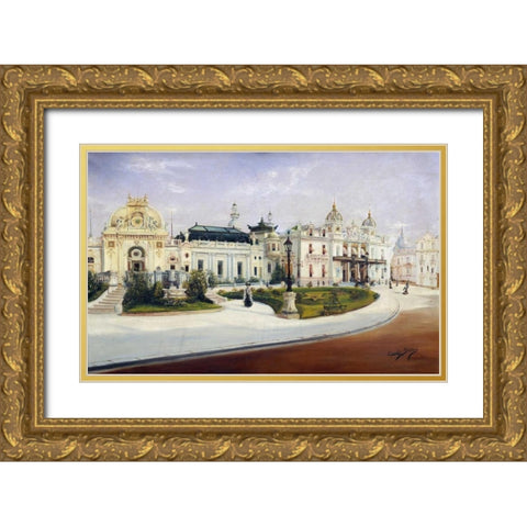The Casino, Monte Carlo Gold Ornate Wood Framed Art Print with Double Matting by Stevens, Charles