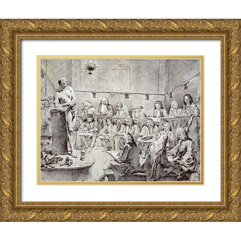 Piazzettas Academy: Artists Drawing a Nude Gold Ornate Wood Framed Art Print with Double Matting by Tiepolo, Giovanni Battista