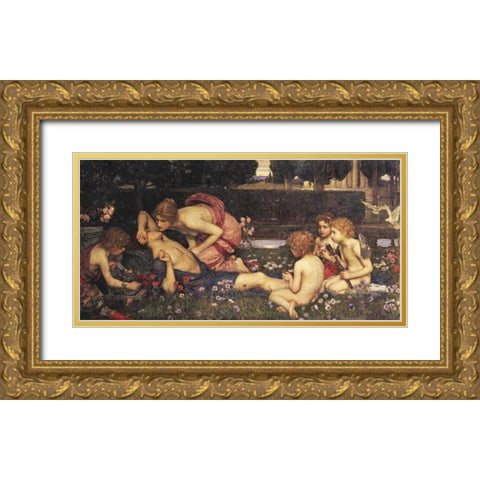 The Awakening of Adonis Gold Ornate Wood Framed Art Print with Double Matting by Waterhouse, John William