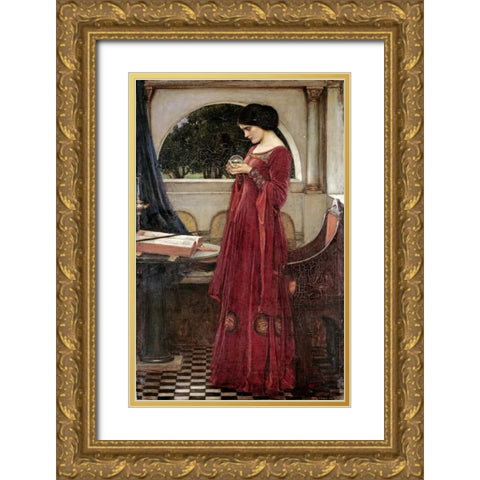 The Crystal Ball Gold Ornate Wood Framed Art Print with Double Matting by Waterhouse, John William