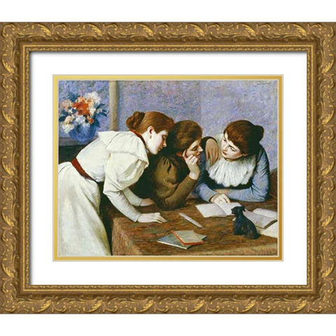La Lecture Gold Ornate Wood Framed Art Print with Double Matting by Zandomeneghi, Federico