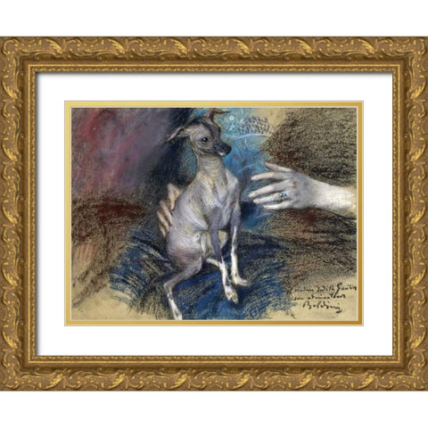 Elegante Au Chien Gold Ornate Wood Framed Art Print with Double Matting by Boldini, Giovanni