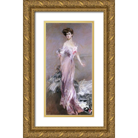Portrait of Mrs. Howard-Johnston Gold Ornate Wood Framed Art Print with Double Matting by Boldini, Giovanni