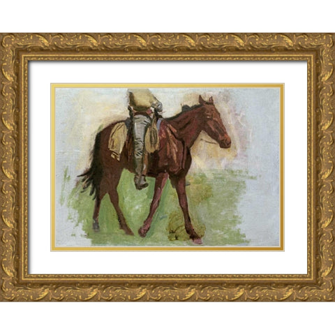 Sketch For Cowboys In The Badlands Gold Ornate Wood Framed Art Print with Double Matting by Eakins, Thomas