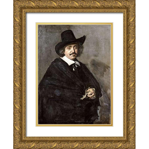 Portrait of a Gentleman Gold Ornate Wood Framed Art Print with Double Matting by Hals, Frans