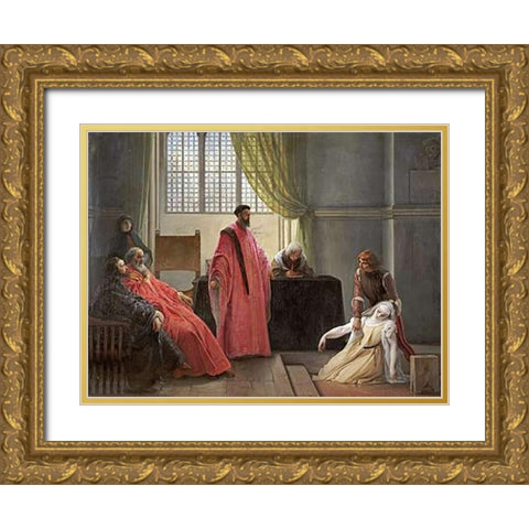 Valenza Gradenigo Before The Inquisition Gold Ornate Wood Framed Art Print with Double Matting by Hayez, Francesco