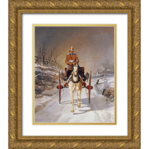 A Winters Drive Gold Ornate Wood Framed Art Print with Double Matting by Herring, Benjamin