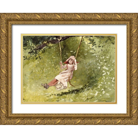 Girl on a Swing Gold Ornate Wood Framed Art Print with Double Matting by Homer, Winslow