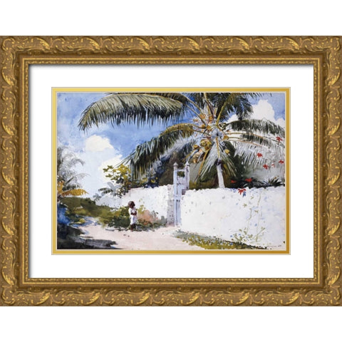 A Garden In Nassau Gold Ornate Wood Framed Art Print with Double Matting by Homer, Winslow