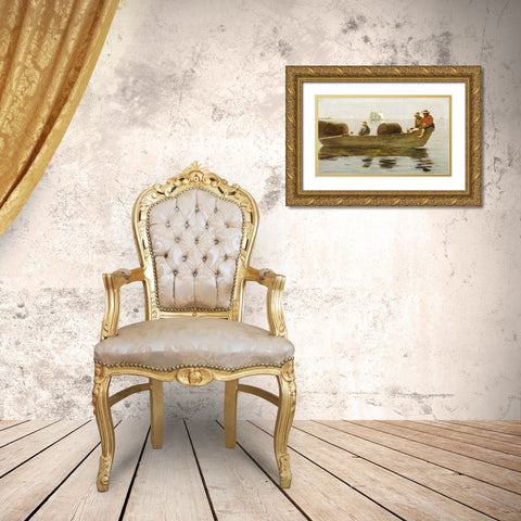 Three Boys In a Dory Gold Ornate Wood Framed Art Print with Double Matting by Homer, Winslow