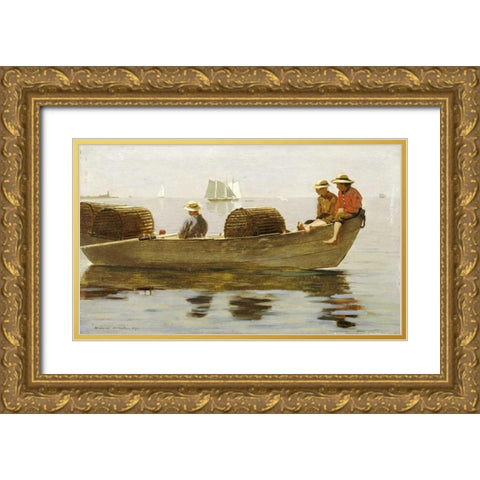 Three Boys In a Dory Gold Ornate Wood Framed Art Print with Double Matting by Homer, Winslow