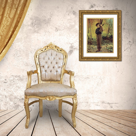 Boy Holding Logs Gold Ornate Wood Framed Art Print with Double Matting by Homer, Winslow