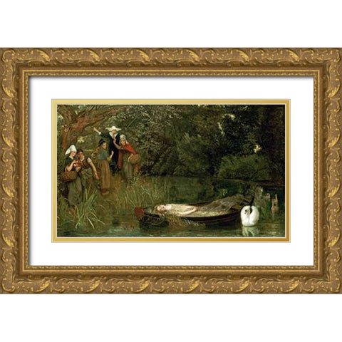 The Lady of Shalott Gold Ornate Wood Framed Art Print with Double Matting by Hughes, Arthur