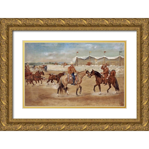 The Arrival of The Boss at The Rodeo Gold Ornate Wood Framed Art Print with Double Matting by Icaza, Ernesto