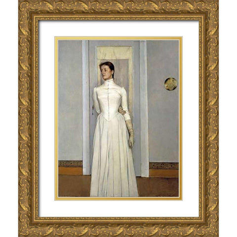 Portrait of Marguerite Gold Ornate Wood Framed Art Print with Double Matting by Khnopff, Fernand