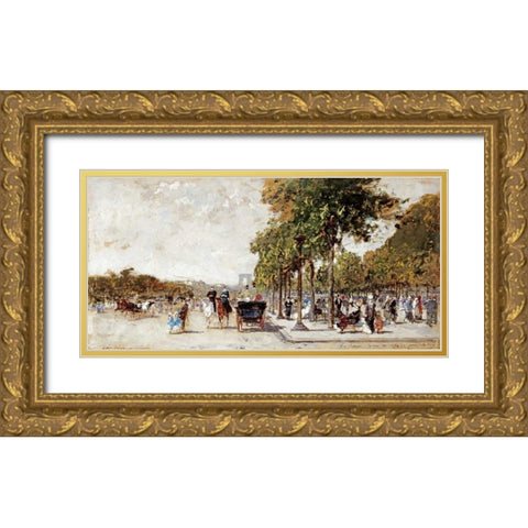 Les Champs Elysees, Paris Gold Ornate Wood Framed Art Print with Double Matting by Loir, Luigi