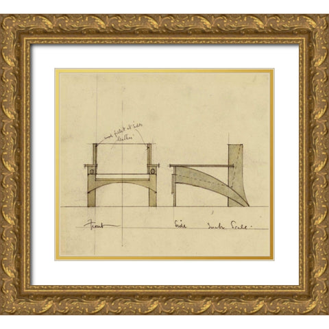 Design For Armchair In Oak Gold Ornate Wood Framed Art Print with Double Matting by Mackintosh, Charles Rennie