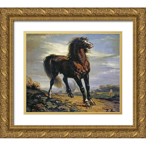 The Horse Gold Ornate Wood Framed Art Print with Double Matting by Millet, Jean-Francois