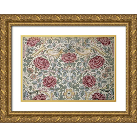 The Rose Pattern Gold Ornate Wood Framed Art Print with Double Matting by Morris, William