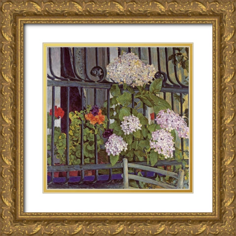 Geranium Gold Ornate Wood Framed Art Print with Double Matting by Moser, Koloman