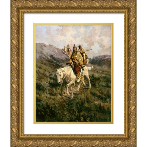 Visit To Another Tribe Gold Ornate Wood Framed Art Print with Double Matting by Paxson, Edgar Samuel