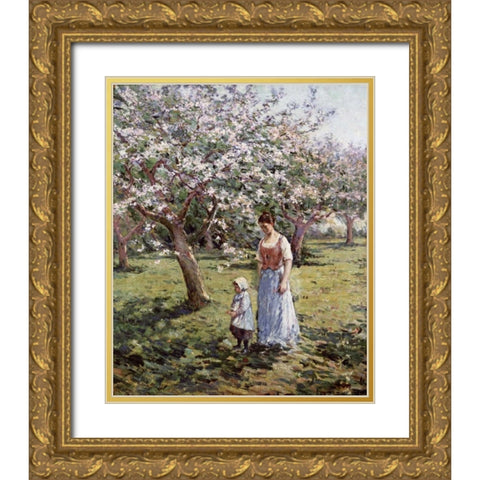 Promenade Among The Blossoms Gold Ornate Wood Framed Art Print with Double Matting by Robinson, Theodore