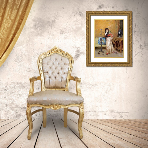 The Pet Parrot Gold Ornate Wood Framed Art Print with Double Matting by Simonetti, Attilio